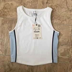 Zara White and Light Blue Tank Top